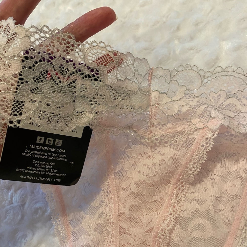 Maidenform Ladies Plus All Over Lace Thong Panty - Pink/Silver - 9/2X - Picture 9 of 10